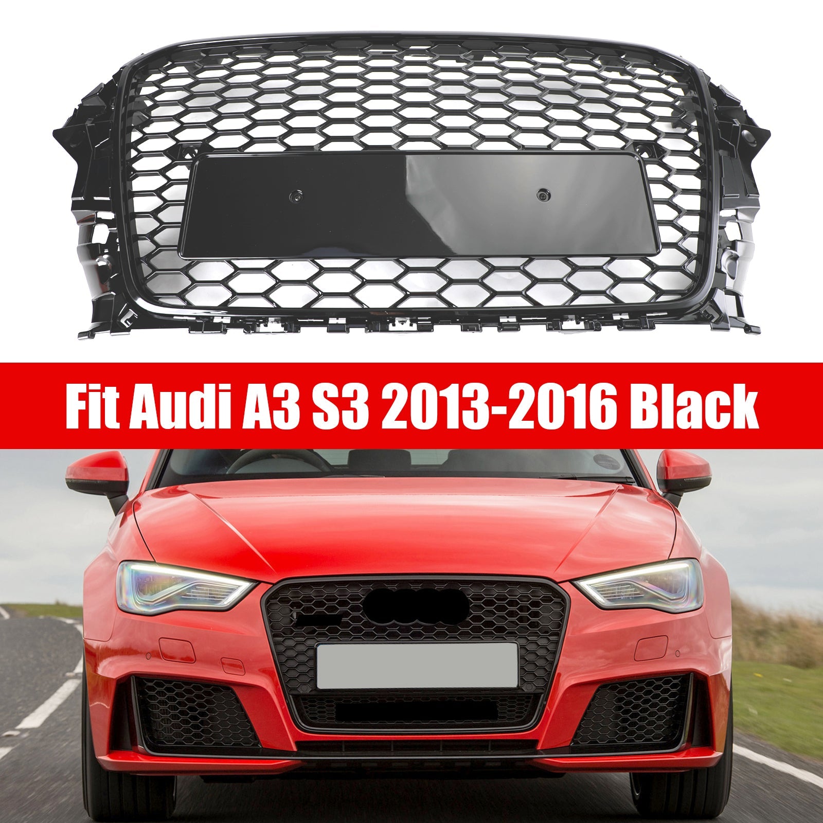 2013-2016 Audi A3 S3 RS3 Style Black Honeycomb Front Hood Bumper Grille