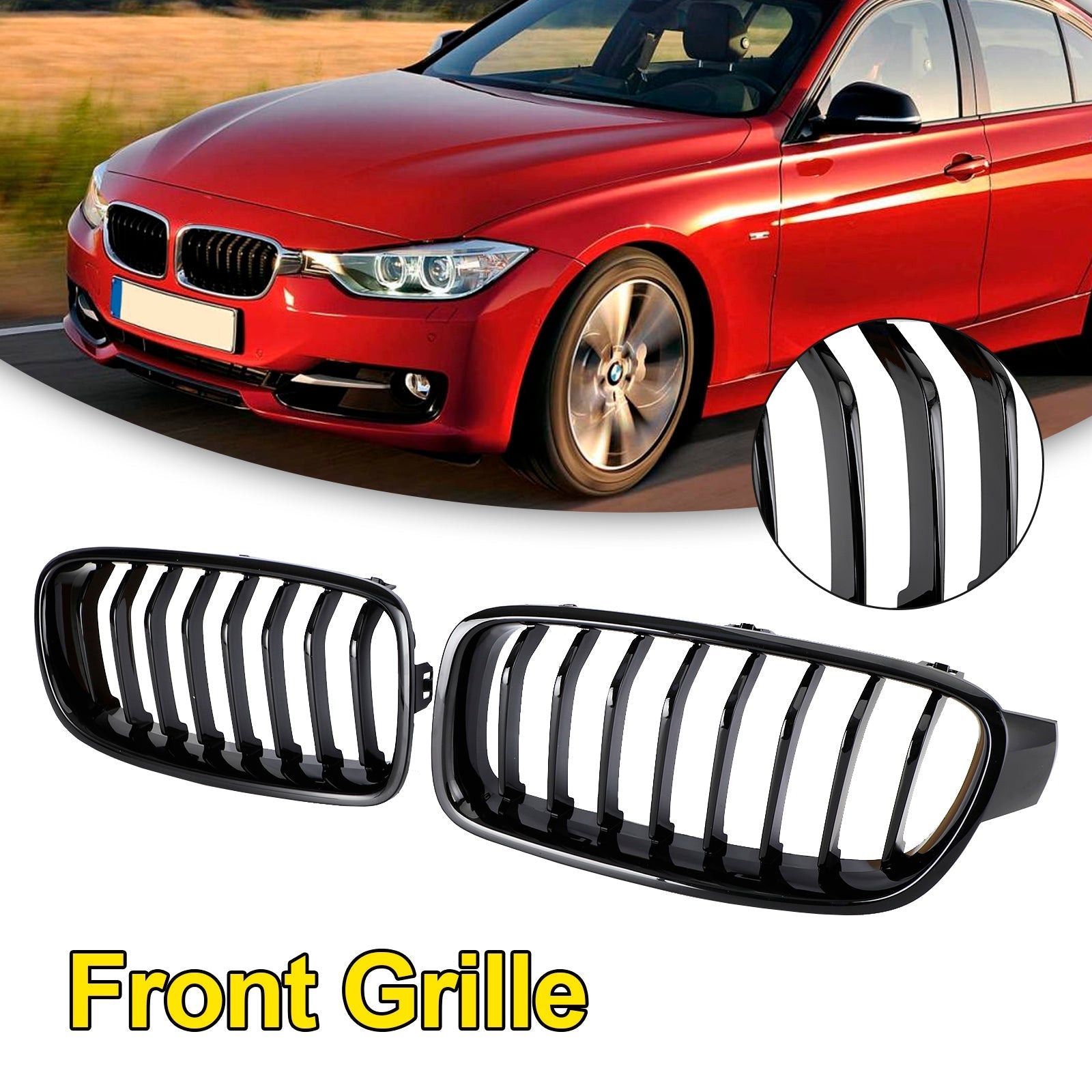 2012-2019 BMW 3 Series F30 F31 F35 Gloss Black Front Kidney Grill — Pair (51137263481 / 51137263482)