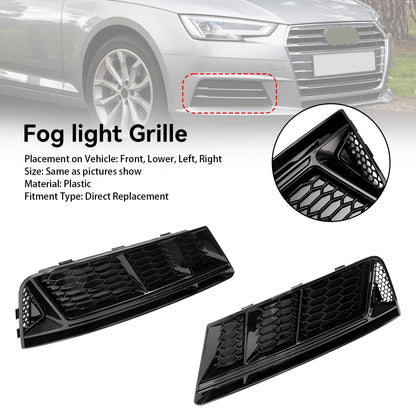 2016-2018 Audi A4 B9 Standard RS4 Style Front Fog Light Grill Lower Bumper Grille Chrome — Pair (8WD807681 / 8WD807682)