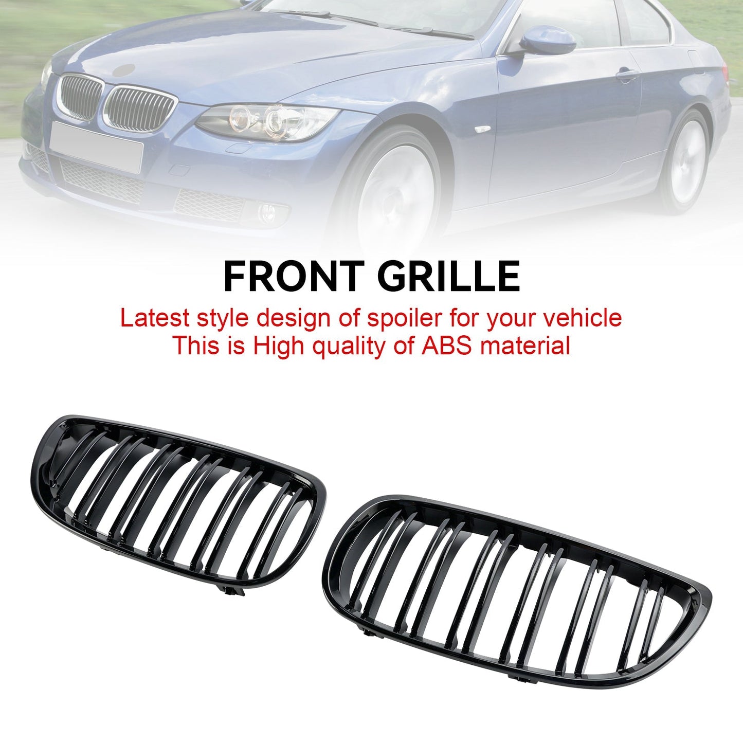 2006-2010 BMW E92 2-Door Pre-Facelift Gloss Black Front Kidney Grille — Pair (51137157277 / 51137157278)