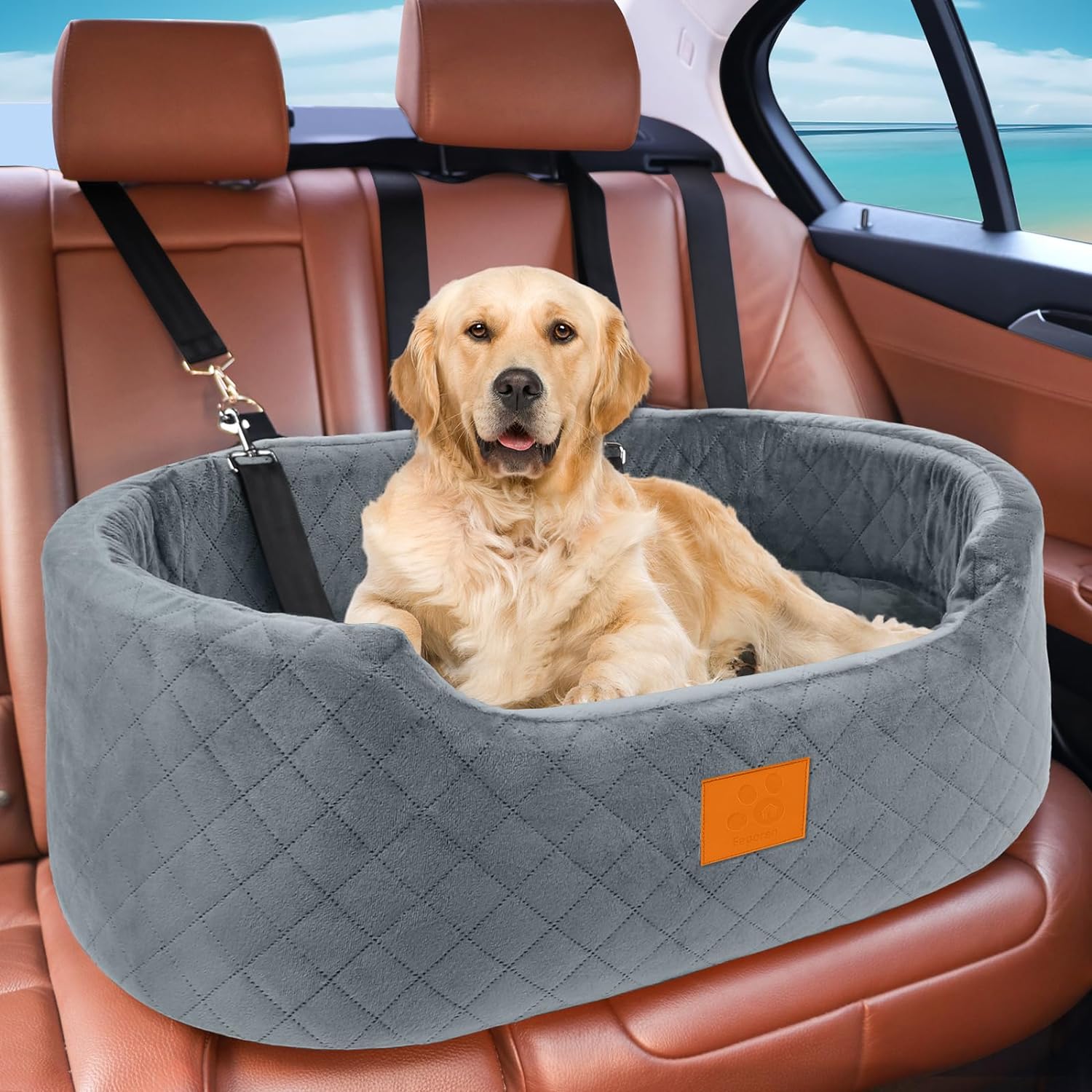 Dog Car Seat, Suitable for large dogs and two small dogs, Upgraded Dog Booster Seat, Detachable & Washable Travel Bed Dog Seat with Thick Cushion, Installable in Car Back Seat or SUV's Trunk - OMOTOR