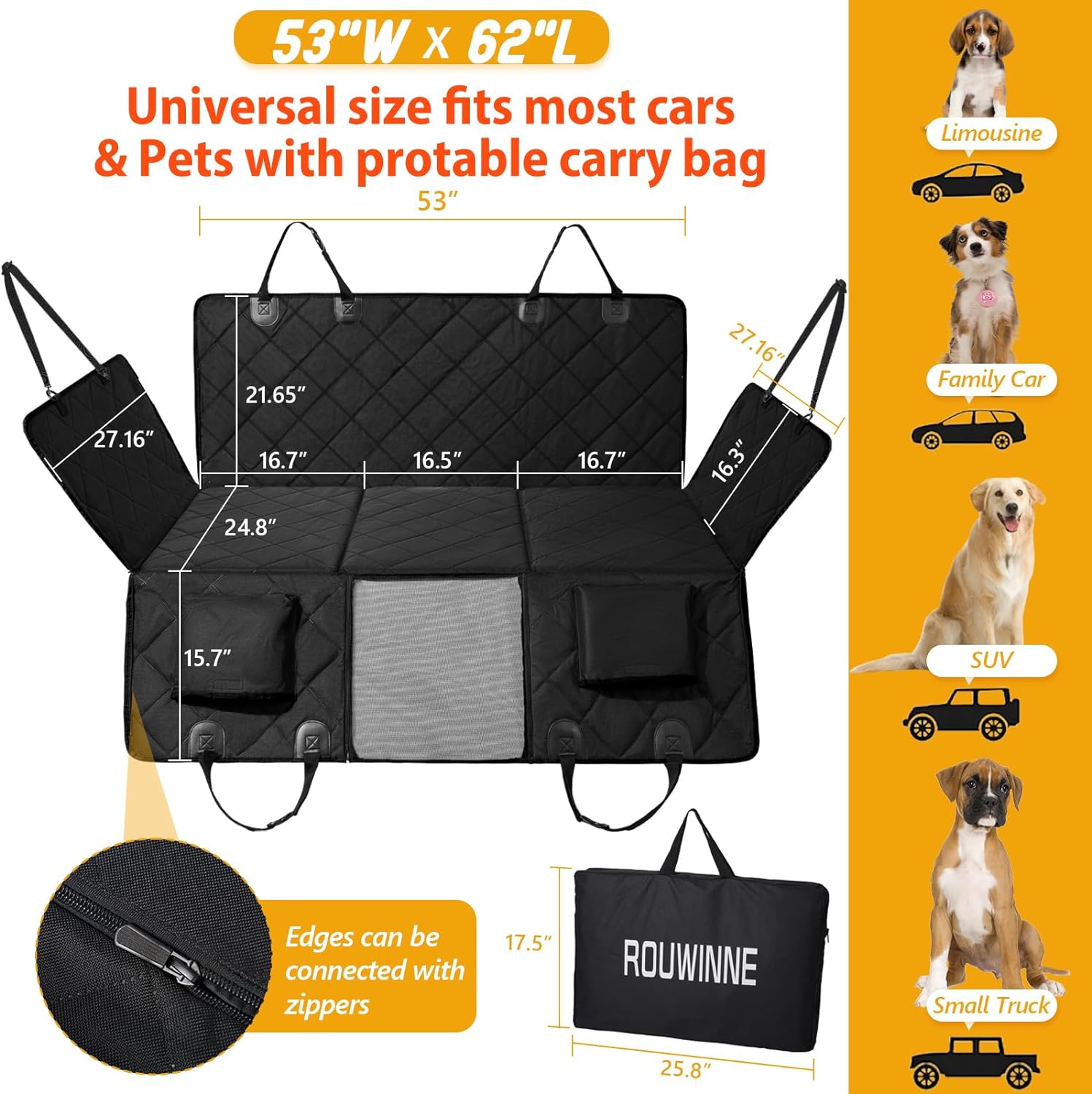 Back Seat Extender for Dogs-Large Space, Dog Car Seat Cover Hard Bottom Holds 400lbs, Sturdy Backseat Extender for Dogs, Waterproof Dog Hammock for Car Dog Car Bed for Car, SUV, Samll Truck - OMOTOR