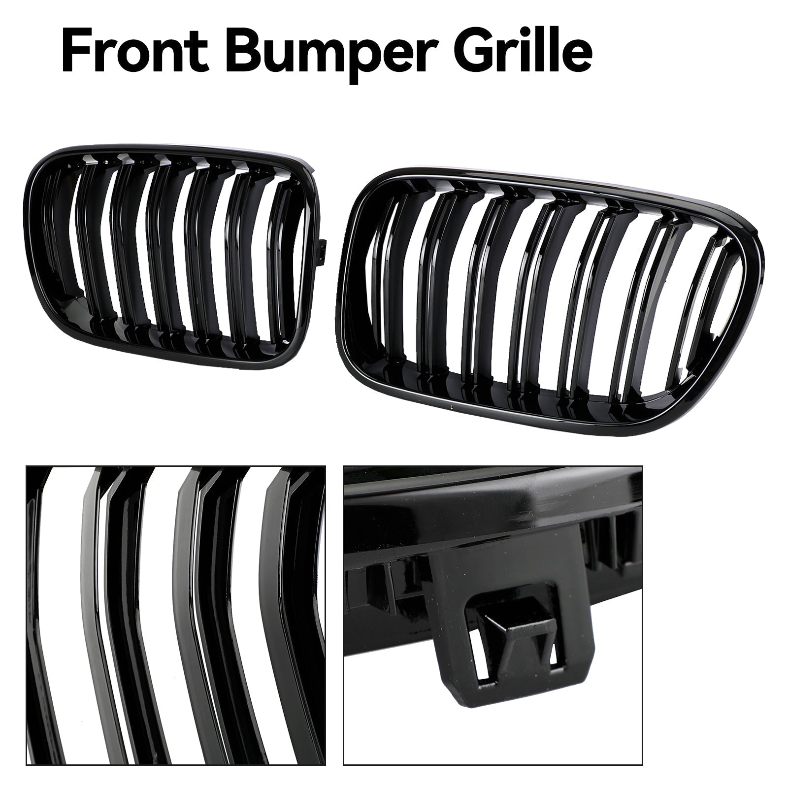 2010-2014 BMW X3 F25 Pre-Facelift Gloss Black Front Bumper Kidney Grill — Pair (51712297589 / 51117210725)