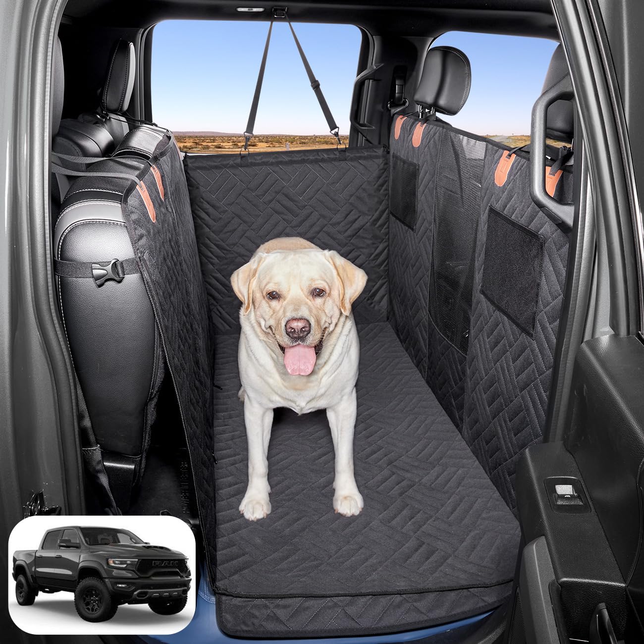 Dog Car Seat Cover for Back Seat,Dog Hammock for Truck,Back Seat Pet Cover,Back Seat Extender for Dogs,for Truck F150 /RAM 1500/Silverado/GMC/Tundra - OMOTOR