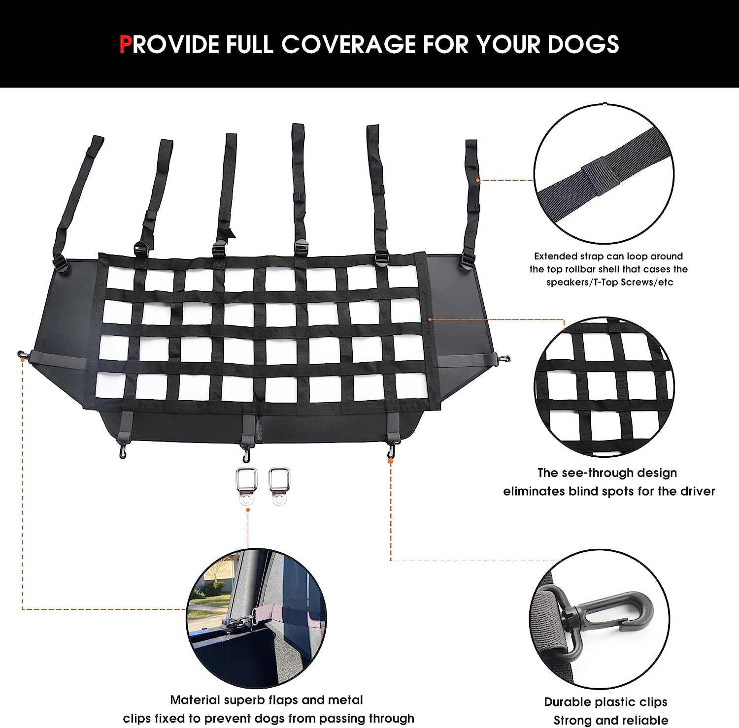 Dog Barrier Net for Ford Bronco 4 Doors, Pet Barrier Mesh Divider Restraint Car Trunk, Suitable for Medium, Large Pets, Foldable for Easy Storage - OMOTOR