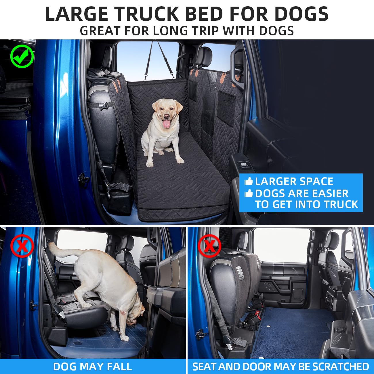 Dog Car Seat Cover for Back Seat,Dog Hammock for Truck,Back Seat Pet Cover,Back Seat Extender for Dogs,for Truck F150 /RAM 1500/Silverado/GMC/Tundra - OMOTOR