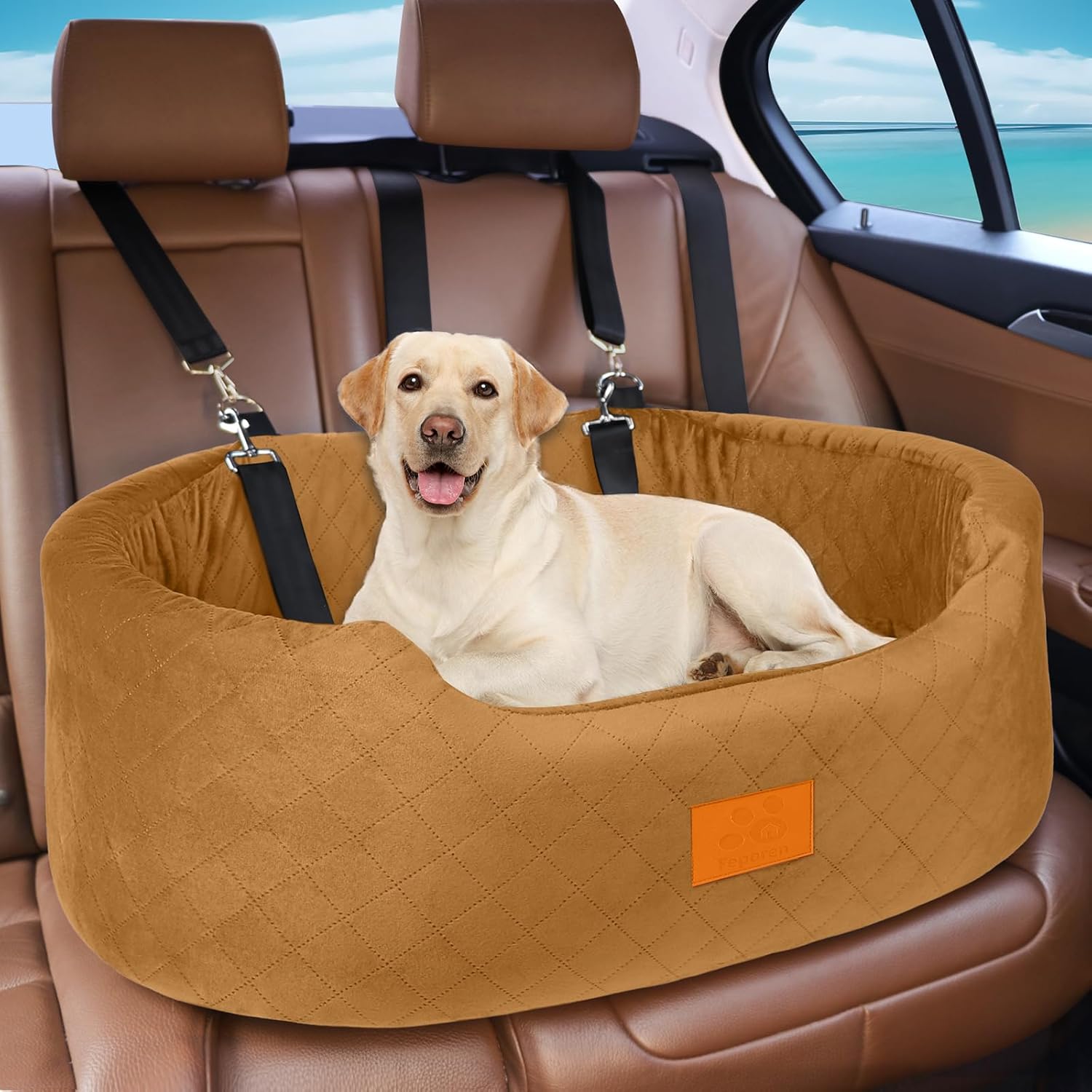 Dog Car Seat, Suitable for large dogs and two small dogs, Upgraded Dog Booster Seat, Detachable & Washable Travel Bed Dog Seat with Thick Cushion, Installable in Car Back Seat or SUV's Trunk - OMOTOR