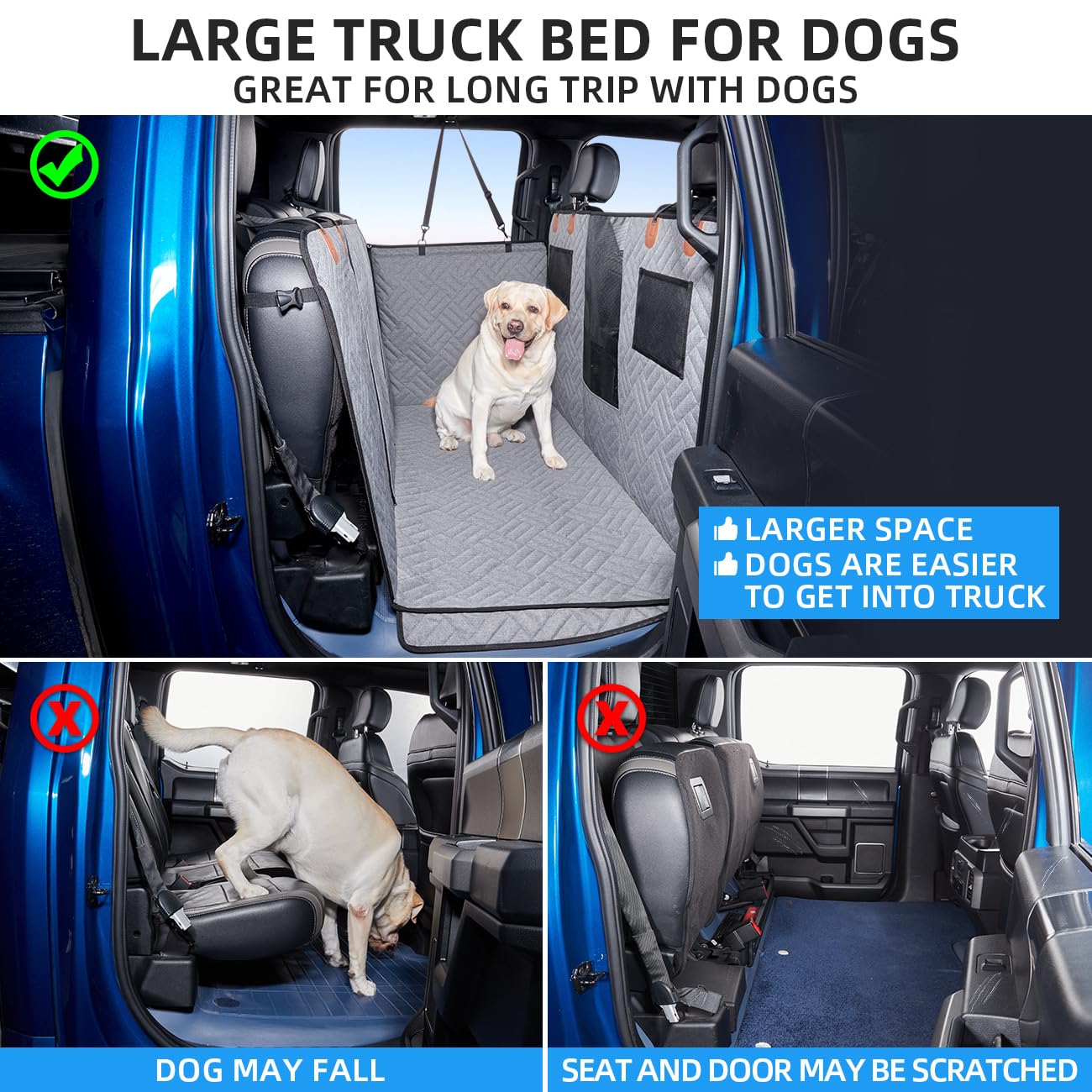 Dog Car Seat Cover for Back Seat,Dog Hammock for Truck,Back Seat Pet Cover,Back Seat Extender for Dogs,for Truck F150 /RAM 1500/Silverado/GMC/Tundra - OMOTOR