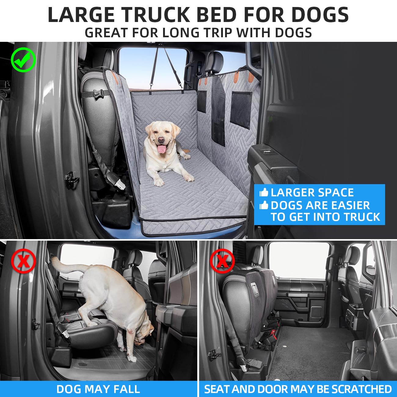 Dog Car Seat Cover for Back Seat,Dog Hammock for Truck,Back Seat Pet Cover,Back Seat Extender for Dogs,for Truck F150 /RAM 1500/Silverado/GMC/Tundra - OMOTOR