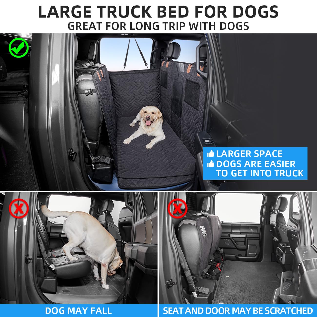 Dog Car Seat Cover for Back Seat,Dog Hammock for Truck,Back Seat Pet Cover,Back Seat Extender for Dogs,for Truck F150 /RAM 1500/Silverado/GMC/Tundra - OMOTOR