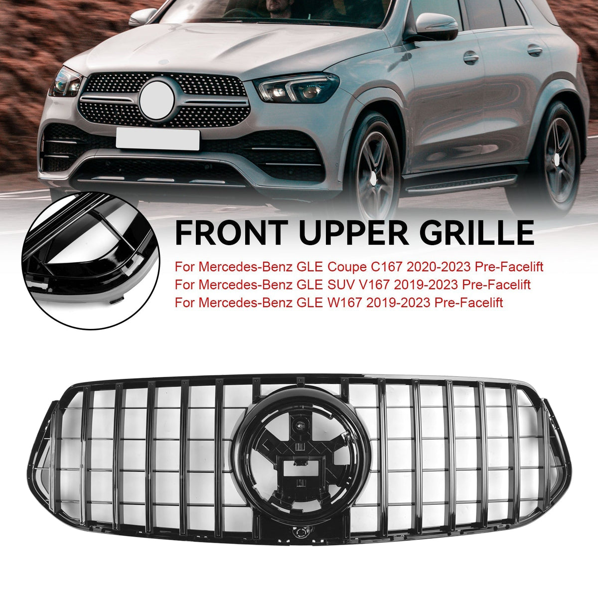 2019-2023 Mercedes-Benz GLE SUV V167 Pre-Facelift Gloss Black Front Grille