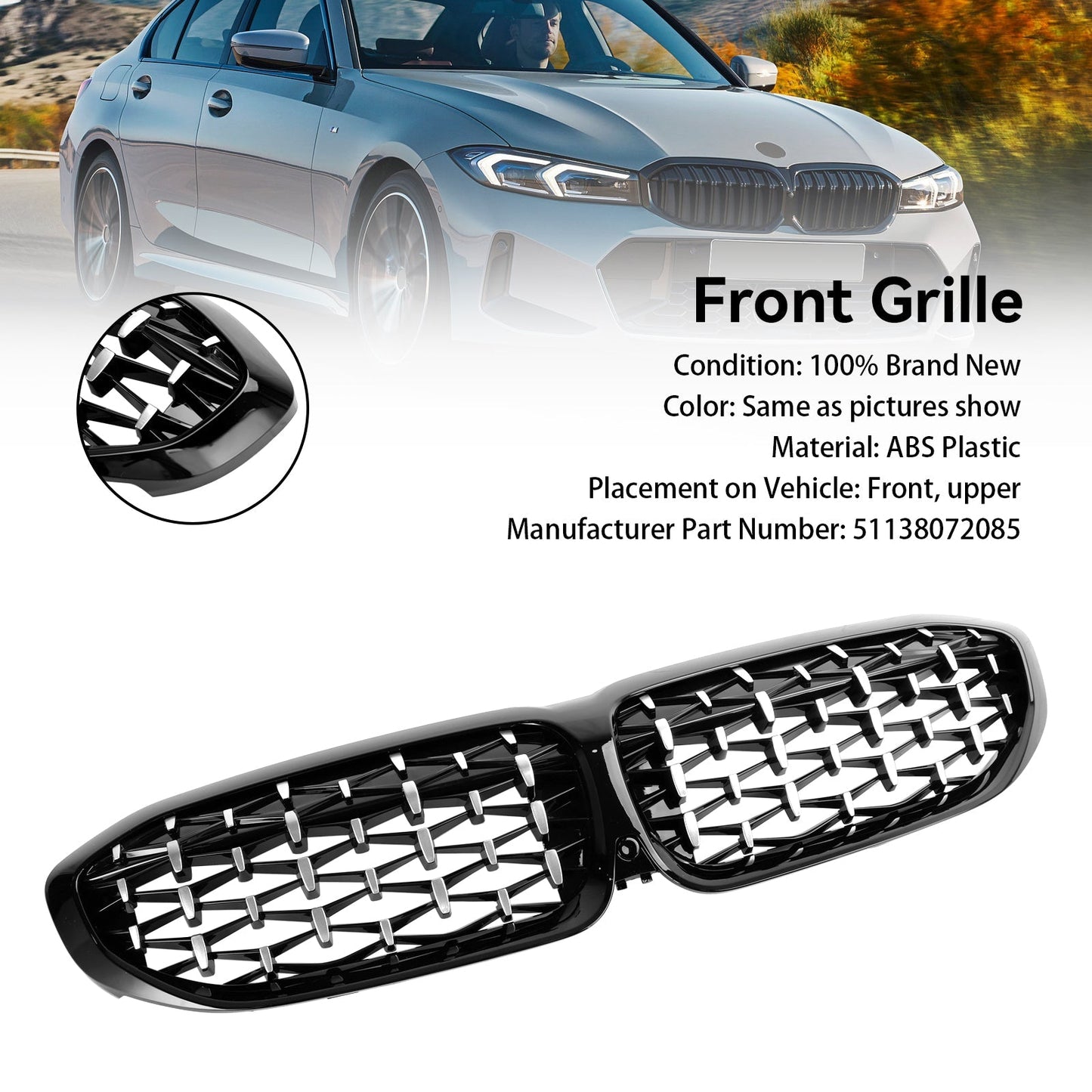 2019-2022 BMW 3 Series G20 G28 Diamond Front Kidney Grille (51138072085)