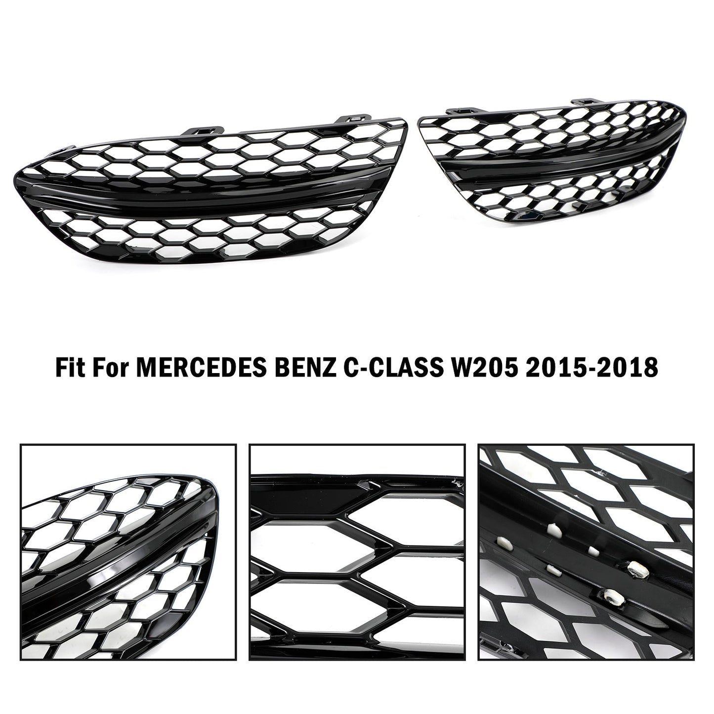 2015-2018 Mercedes-Benz C-Class W205 Base Sedan Mesh Front Fog Light Cover (2058850723 / 2058851123)