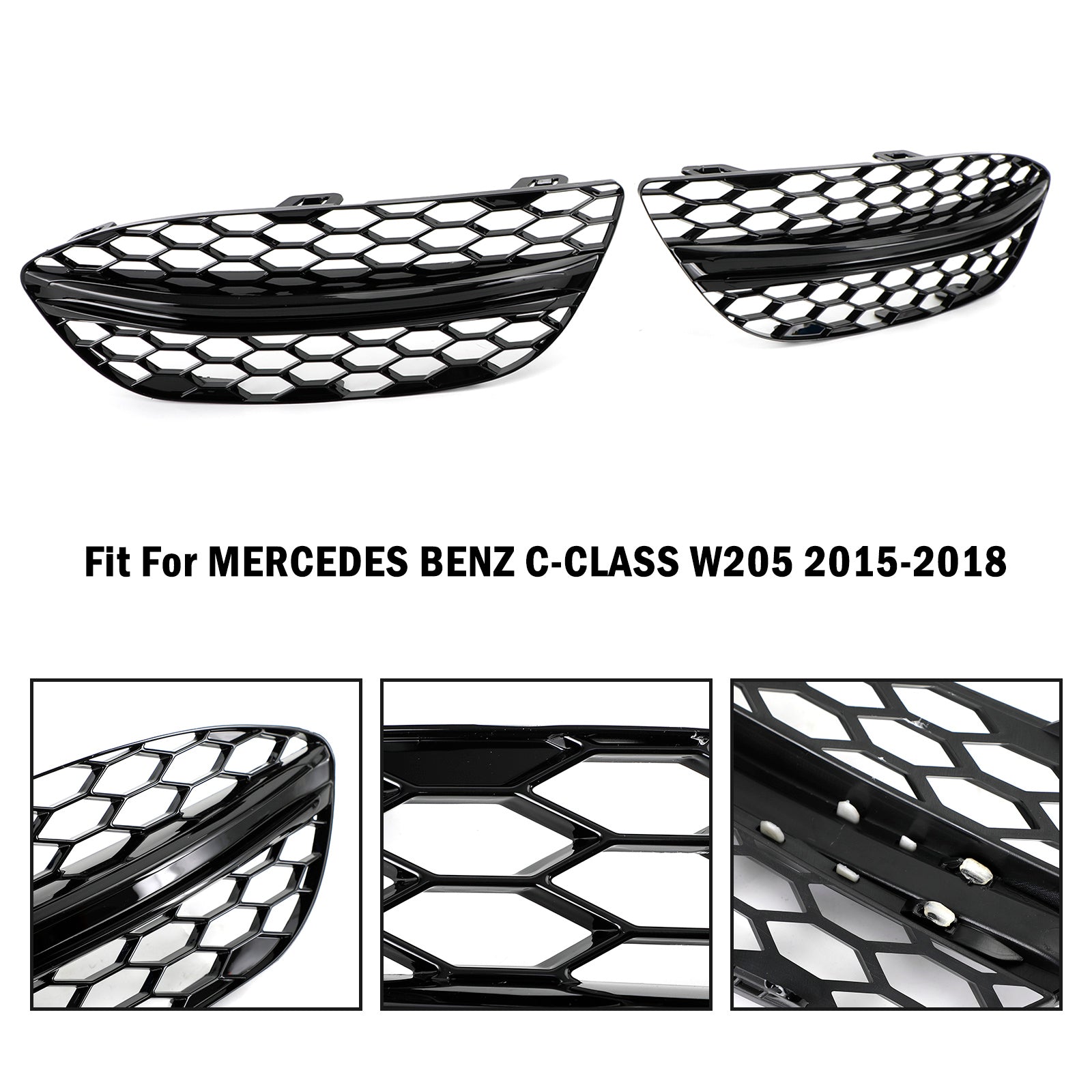 2015-2018 Mercedes-Benz C-Class W205 Base Sedan Mesh Front Fog Light Cover (2058850723 / 2058851123)