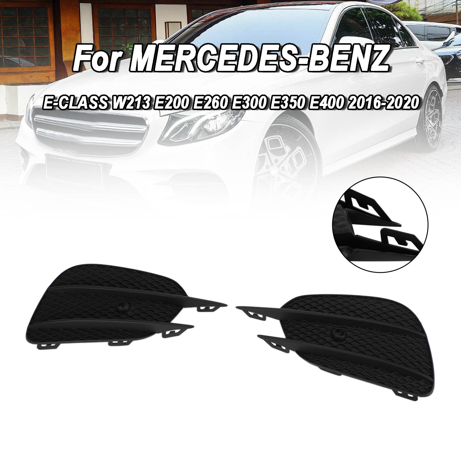 2016-2020 Mercedes-Benz E-Class W213 E200 E300 E350 Front Bumper Fog Light Grille Trim Cover — Pair (2138856800)
