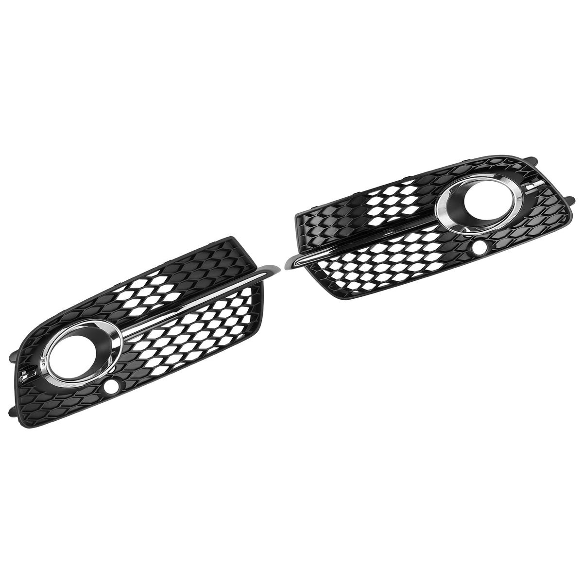2013-2017 Audi Q5 S-Line SQ5 Black Chrome Front Bumper Fog Light Grille — Pair (8R0807682N / 8R0807681S)