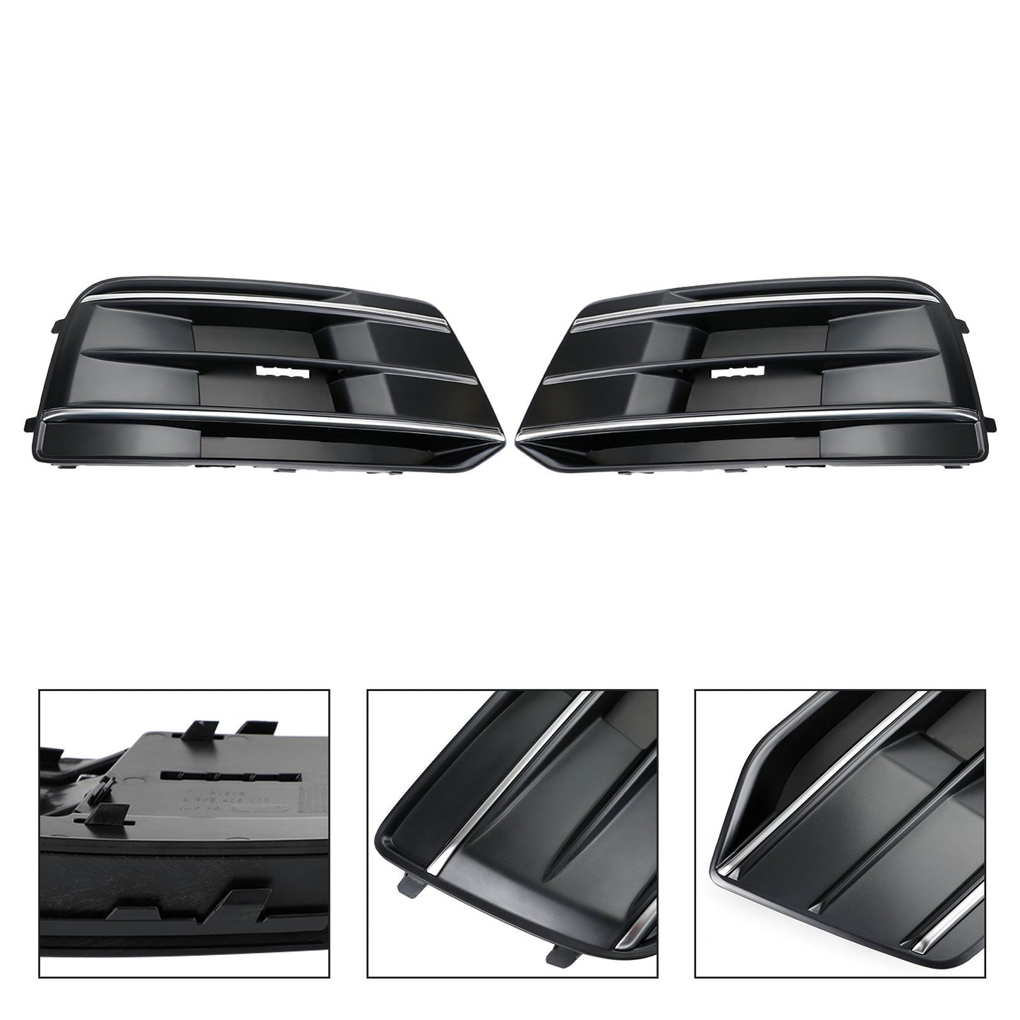 2018-2022 Audi Q5 Standard Black/Chrome Front Bumper Cover Grille Bezel Insert — Pair