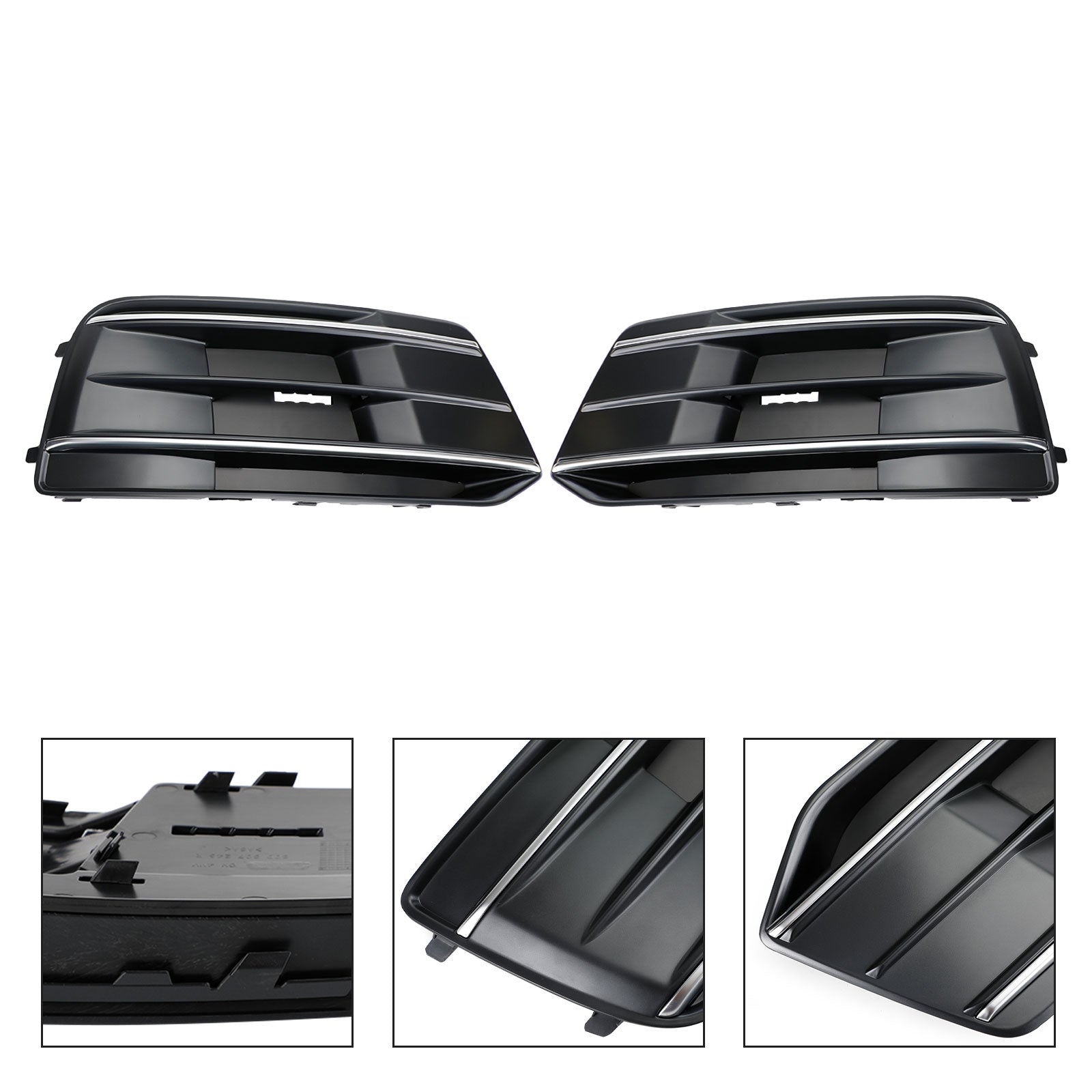 2018-2022 Audi Q5 Standard Black/Chrome Front Bumper Cover Grille Bezel Insert — Pair