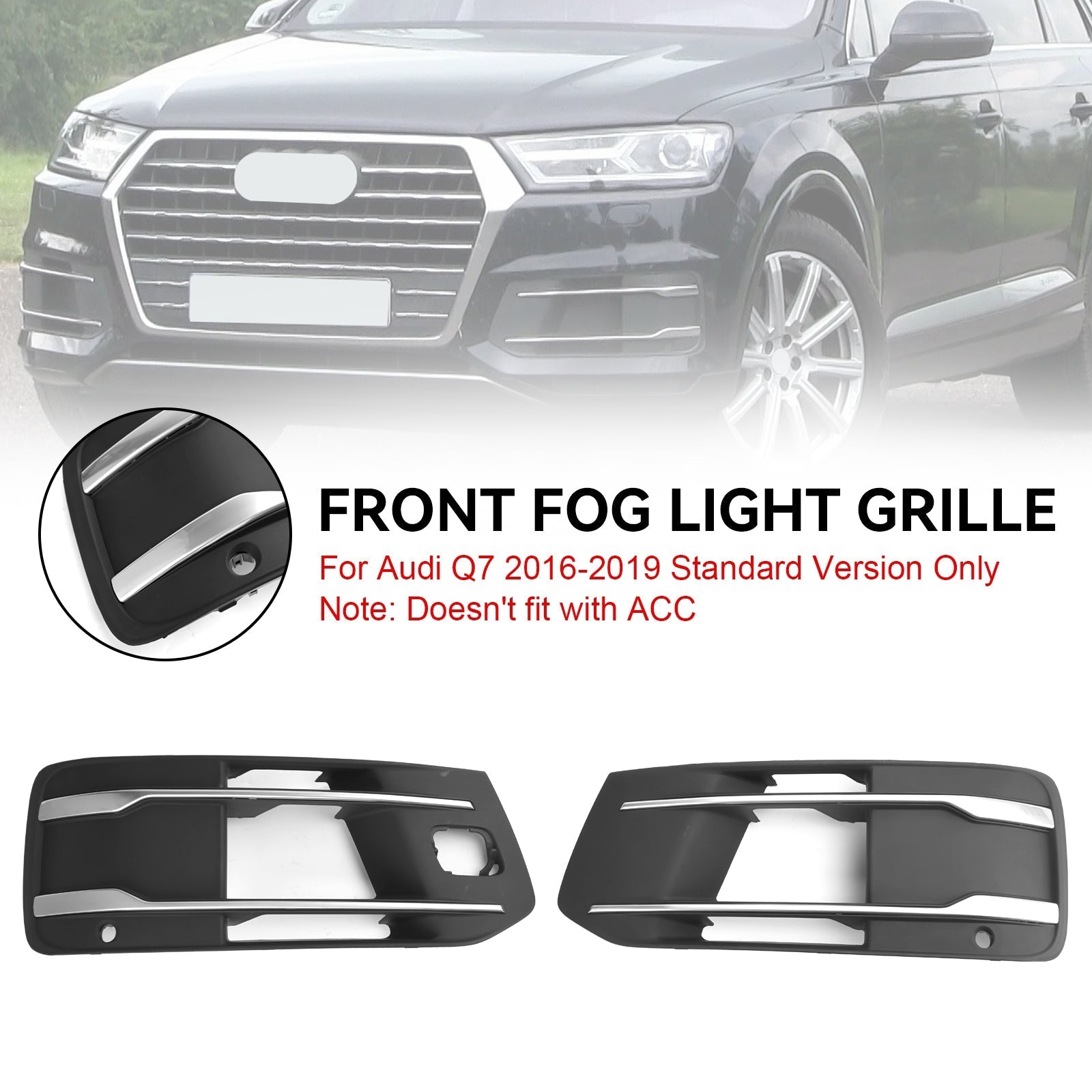 2016-2019 Audi Q7 Front Bumper Fog Light Grille Bezel Insert (4M0807682T4W3 / 4M0807682AAEFA)