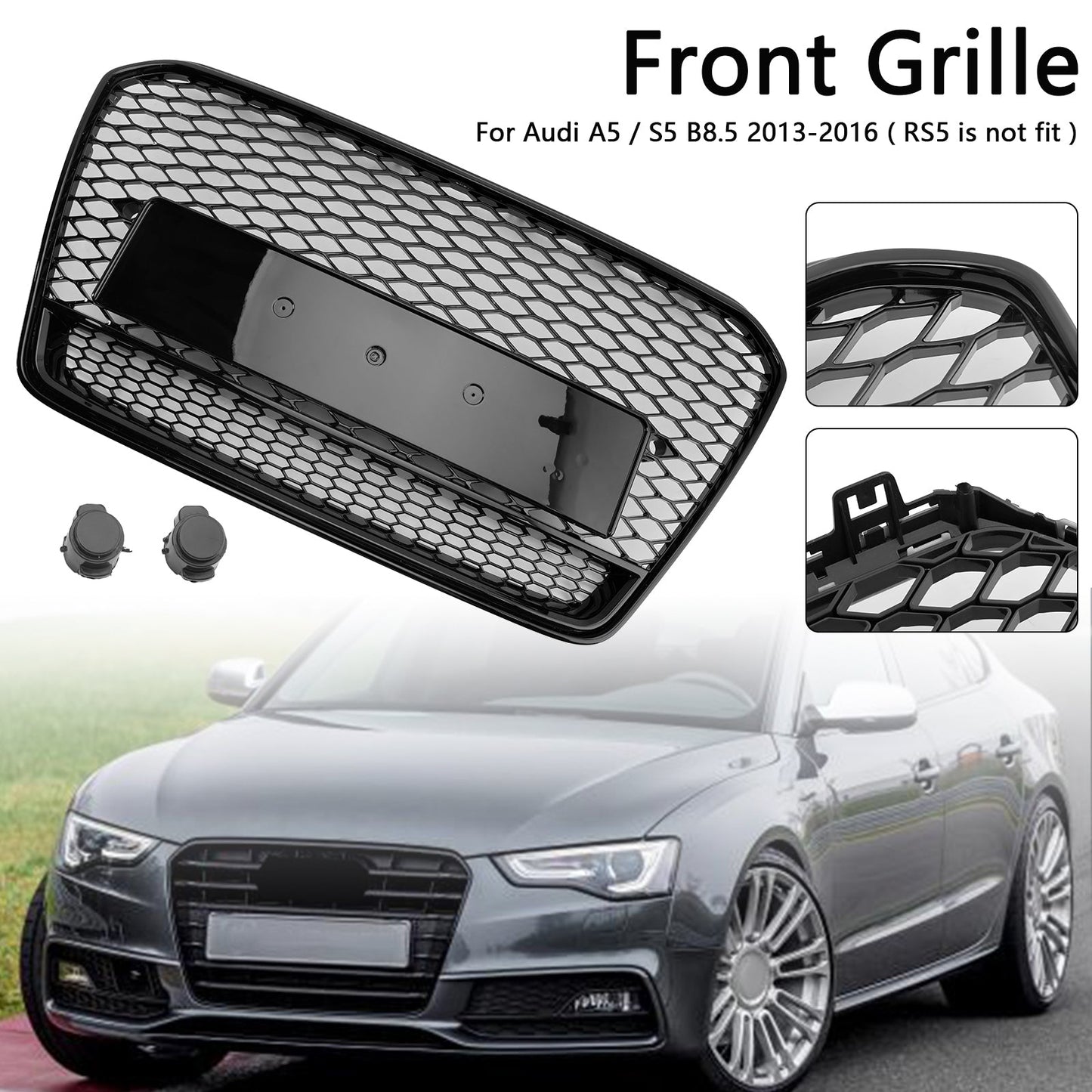 2013-2016 Audi A5 S5 B8.5 RS5 Style Honeycomb Front Bumper Grille (Black)