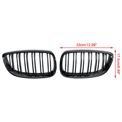 2008-2013 BMW M3 E92 E93 Gloss Black Front Kidney Grille — Pair (51137157277 / 51137157278)