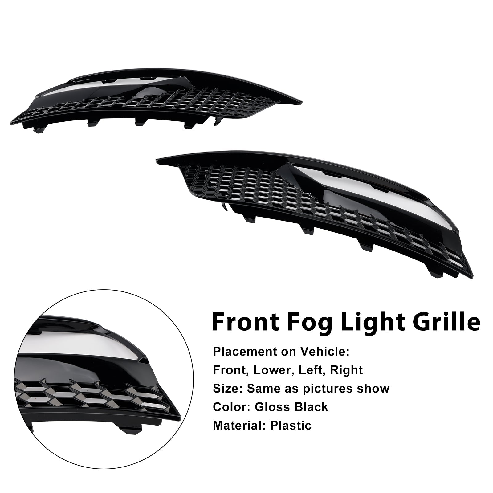 2013-2016 Audi A3 8V Sedan Gloss Black Front Fog Light Grill Covers