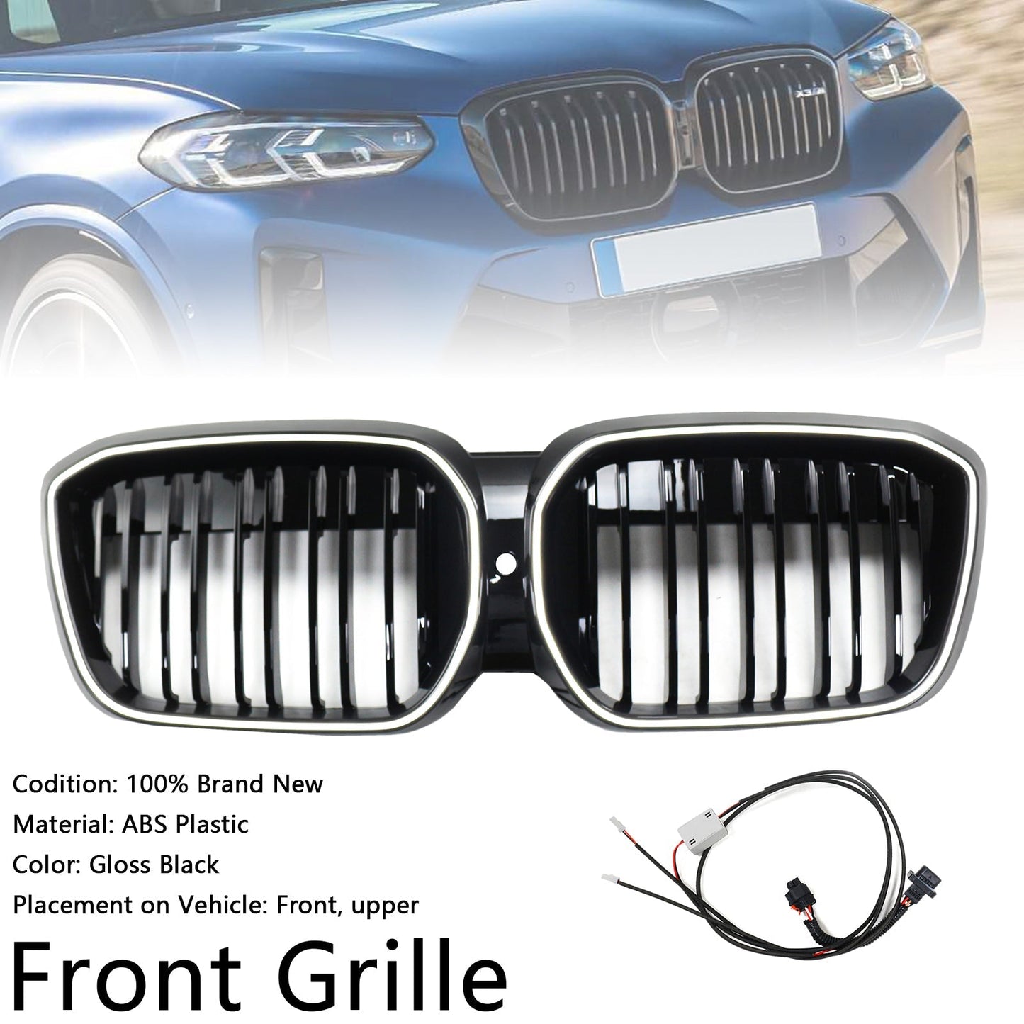 2022-2024 BMW iX3 G08 LCI Double Slat Black Front Kidney Grille
