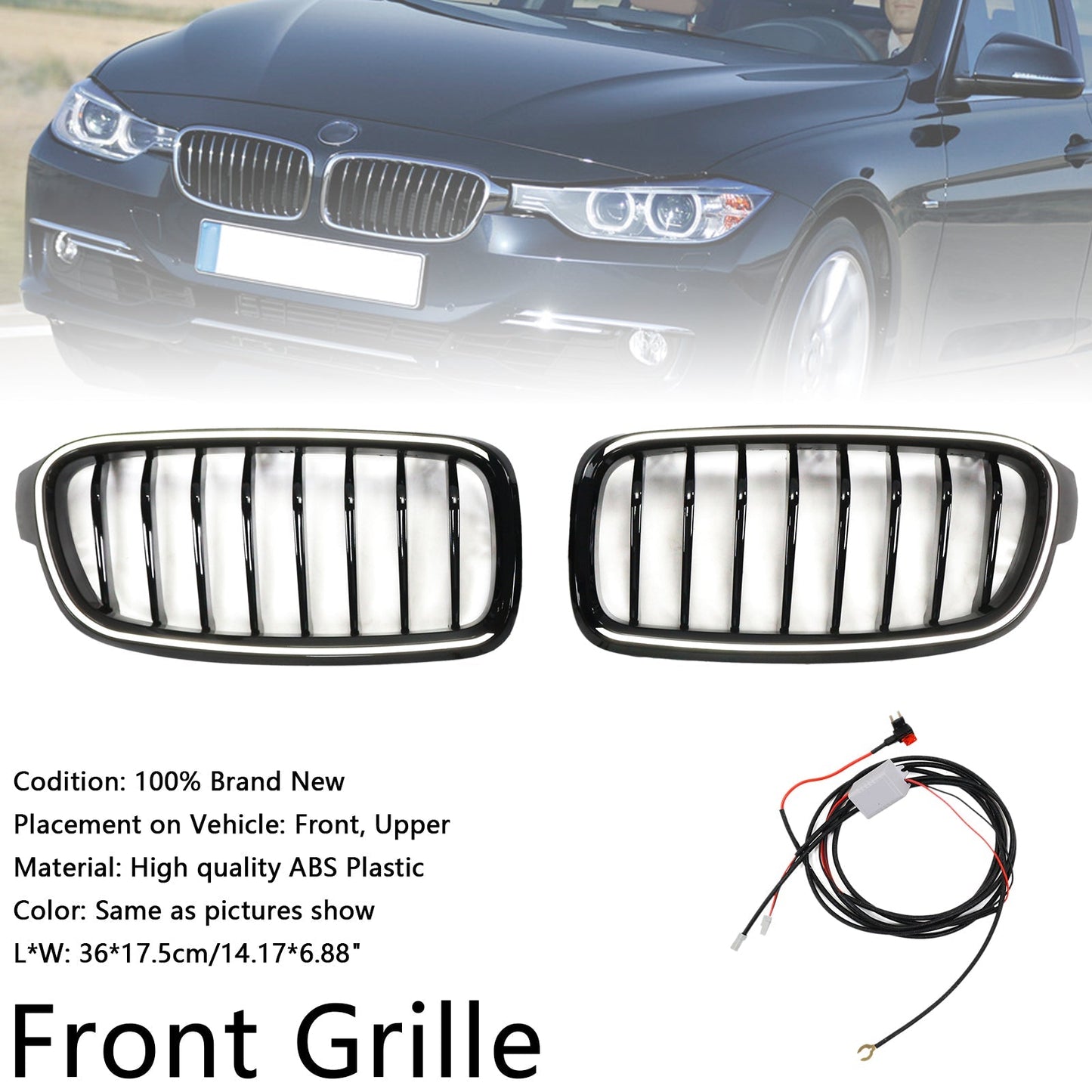 2012-2019 BMW 3 Series F30 F31 F35 Gloss Black Front Kidney Grille (51137263481)