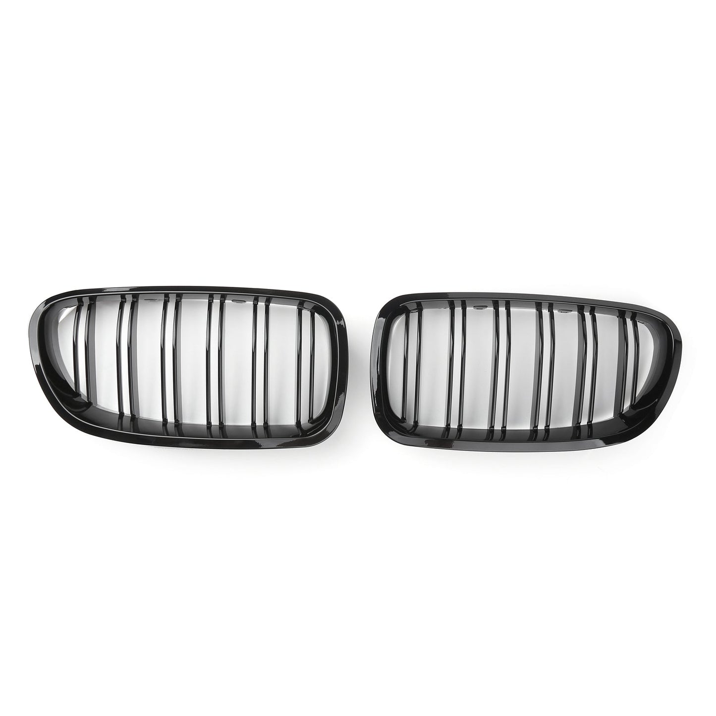 2010-2016 BMW 5 Series F10 Sedan Dual Slat Gloss Black Front Kidney Grille — Pair (51137203649 / 51137203650)