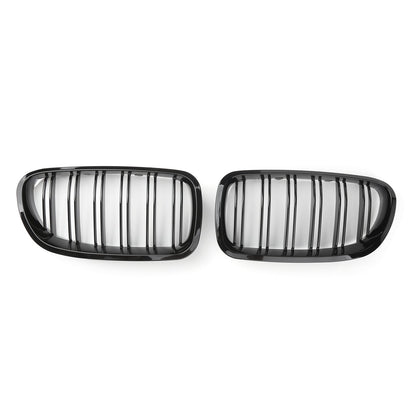 2010-2016 BMW 5 Series F10 Sedan Dual Slat Gloss Black Front Kidney Grille — Pair (51137203649 / 51137203650)
