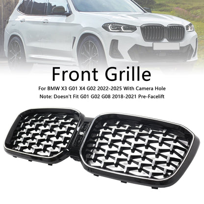 2022-2025 BMW X3 G01 X4 G02 Diamond Chrome Front Bumper Kidney Grille