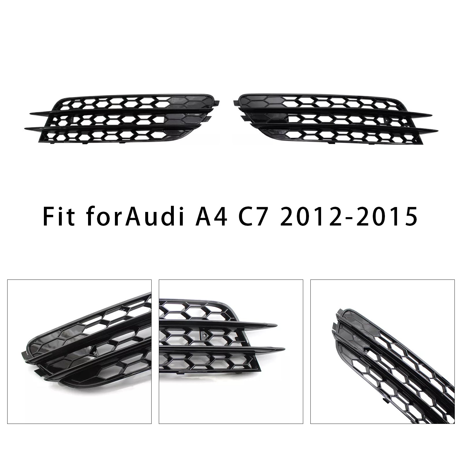 2012-2015 Audi A6 C7 Front Bumper Honeycomb Fog Light Grille — Pair (4G0807681 / 4G0807682)