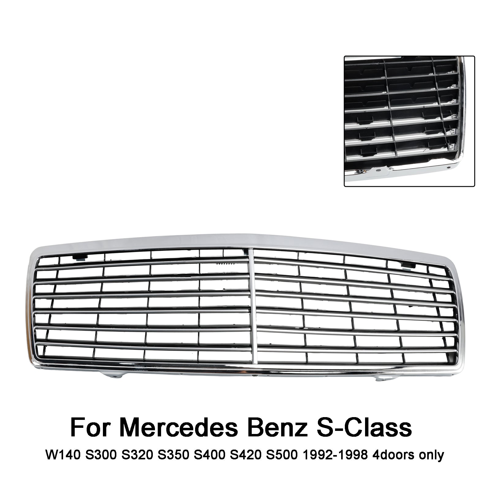 1992-1998 Mercedes-Benz S-Class W140 S300 S320 S350 S400 S420 S500 4-Door Chrome Front Bumper Grille