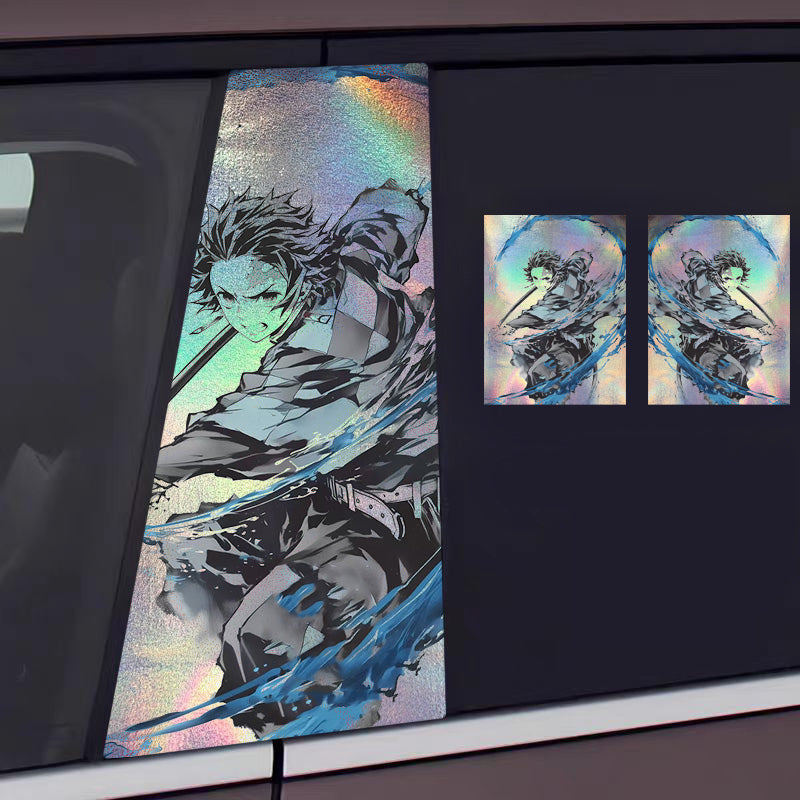 Universal Demon Slayer HD Anime Decals with Rainbow Holographic Effect Car B Pillar Stickers - OMOTOR