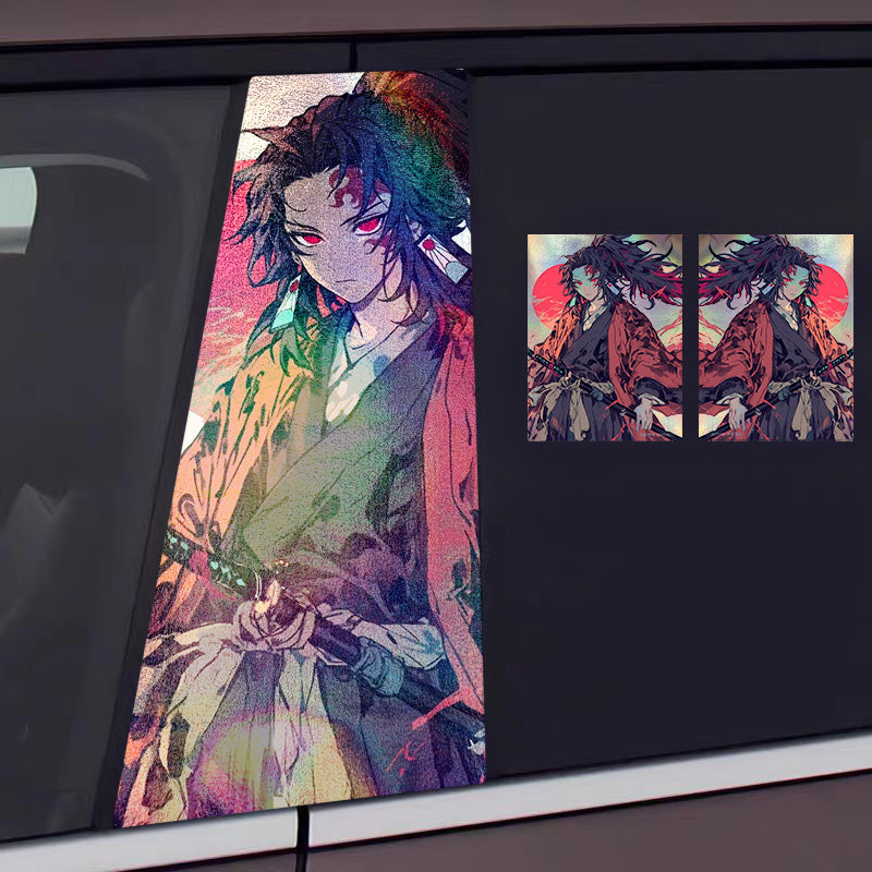 Universal Demon Slayer HD Anime Decals with Rainbow Holographic Effect Car B Pillar Stickers - OMOTOR