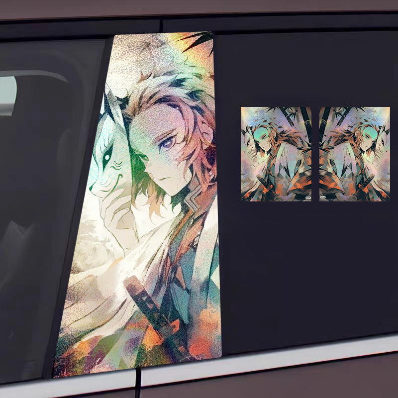 Universal Demon Slayer HD Anime Decals with Rainbow Holographic Effect Car B Pillar Stickers - OMOTOR