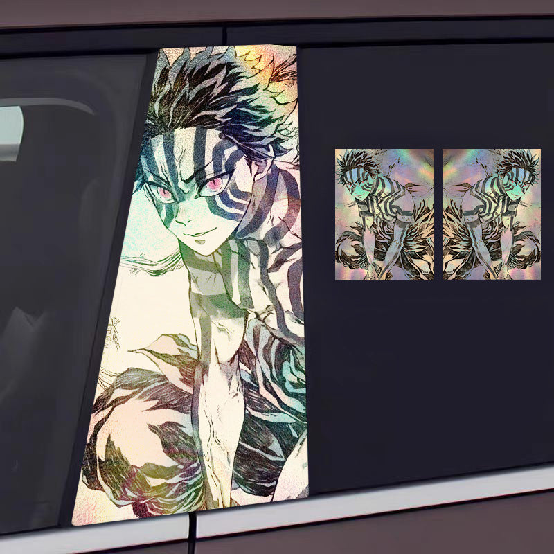 Universal Demon Slayer HD Anime Decals with Rainbow Holographic Effect Car B Pillar Stickers - OMOTOR