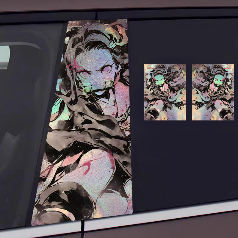 Universal Demon Slayer HD Anime Decals with Rainbow Holographic Effect Car B Pillar Stickers - OMOTOR