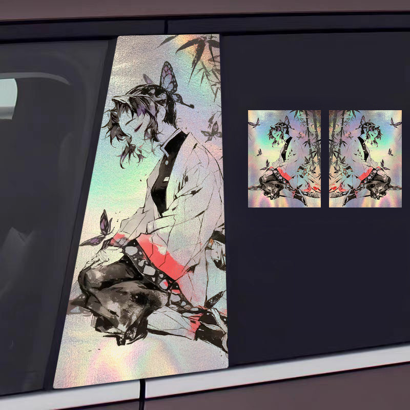 Universal Demon Slayer HD Anime Decals with Rainbow Holographic Effect Car B Pillar Stickers - OMOTOR