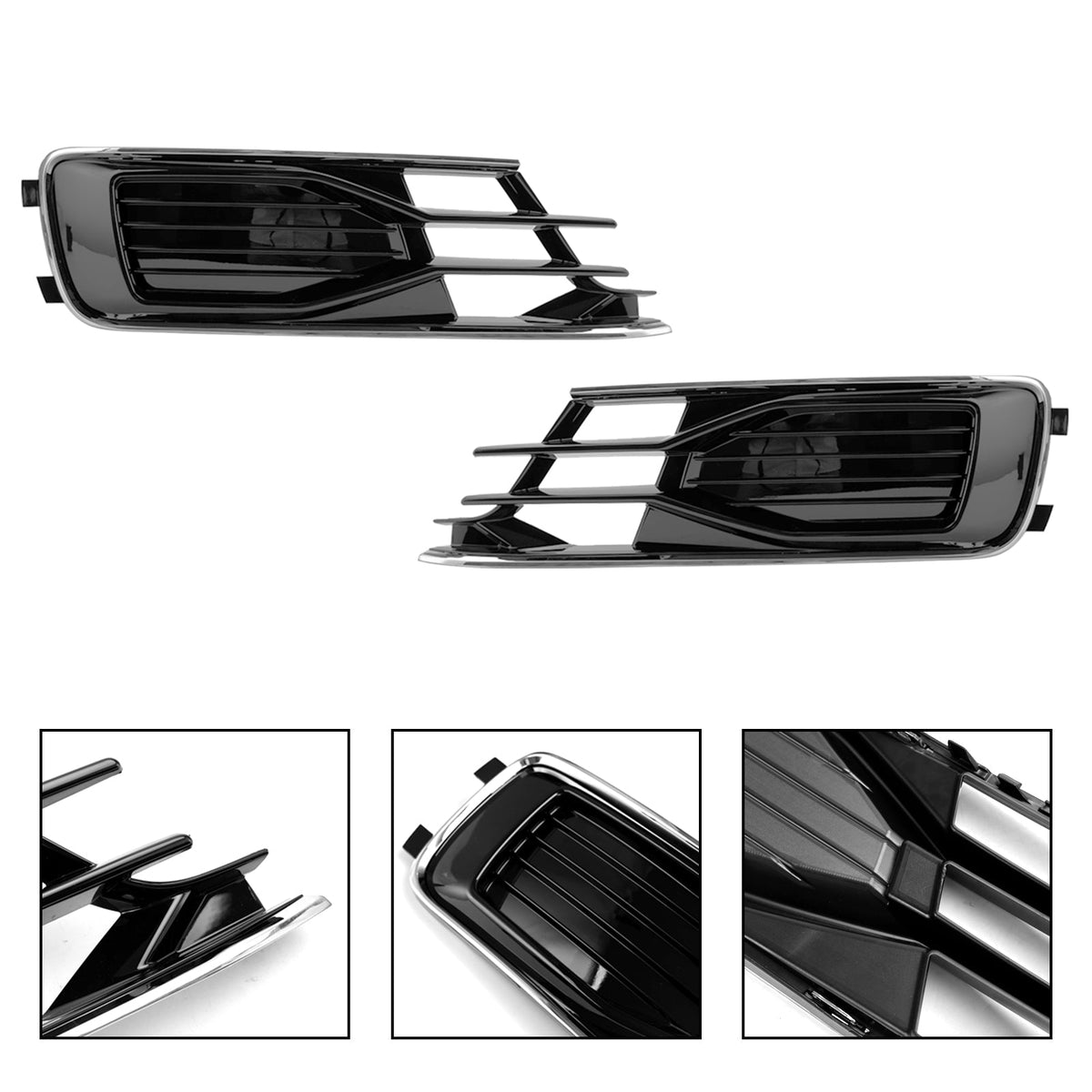 2014-2018 Audi A6 C7 Black Chrome Front Bumper Fog Light Cover Grill — Pair (4G0807647T94 / 4G0807648T94)