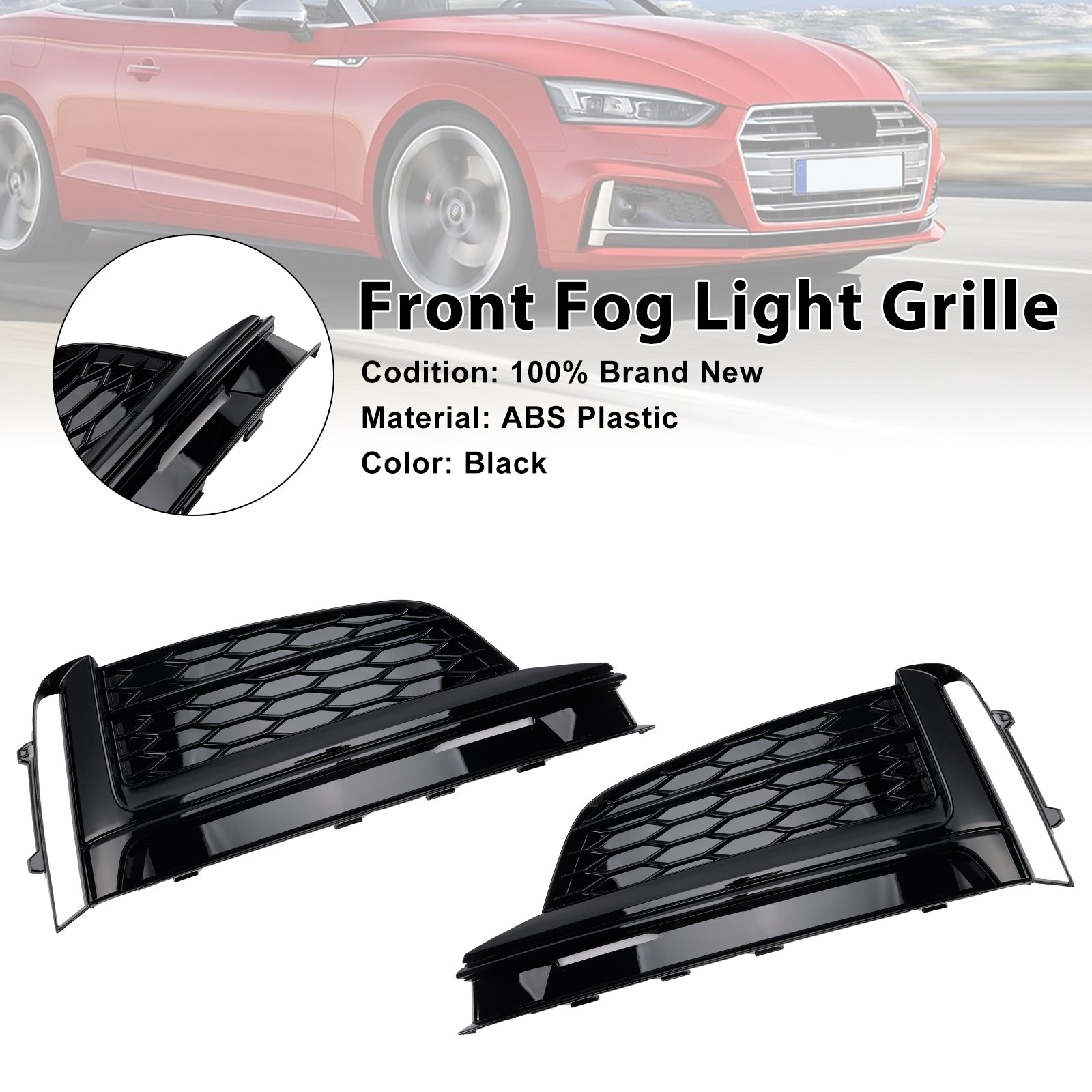 2018-2019 Audi A5 S-Line S5 Front Bumper Fog Light Grille Cover (Black)