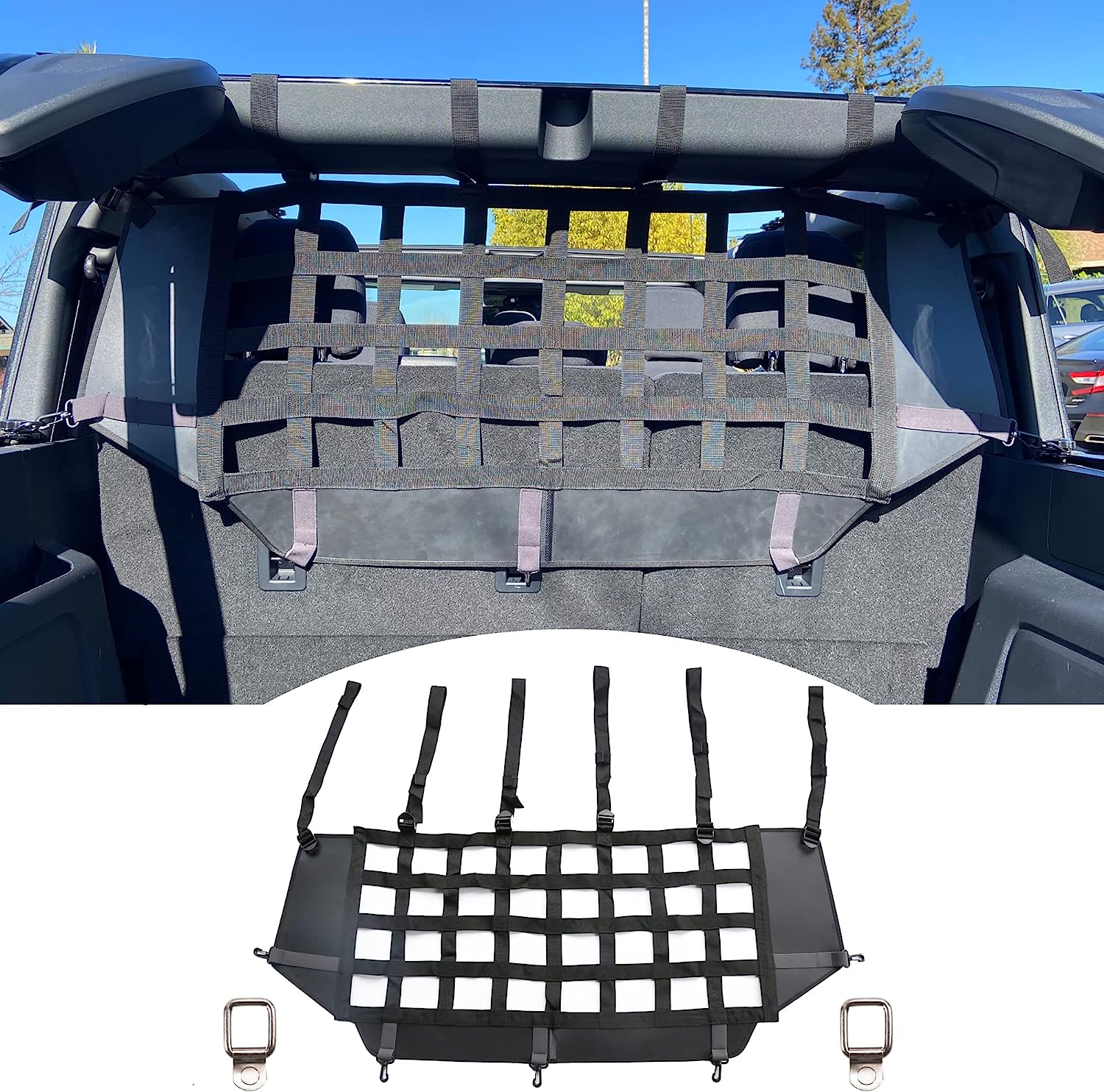 Dog Barrier Net for Ford Bronco 4 Doors, Pet Barrier Mesh Divider Restraint Car Trunk, Suitable for Medium, Large Pets, Foldable for Easy Storage - OMOTOR