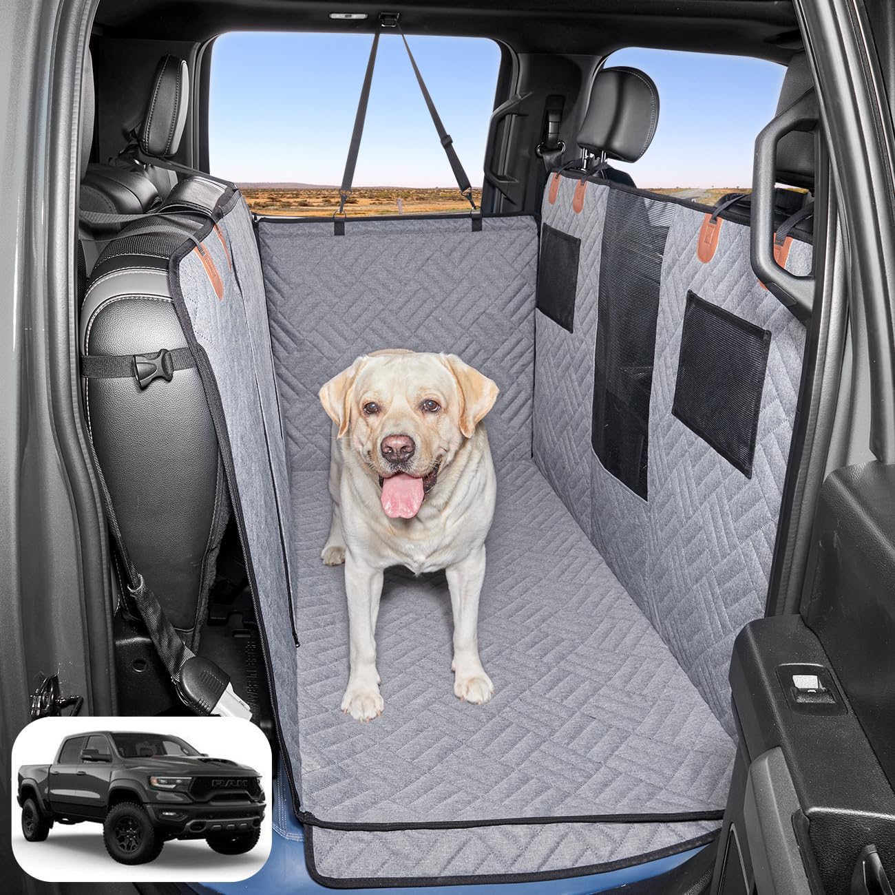 Dog Car Seat Cover for Back Seat,Dog Hammock for Truck,Back Seat Pet Cover,Back Seat Extender for Dogs,for Truck F150 /RAM 1500/Silverado/GMC/Tundra - OMOTOR