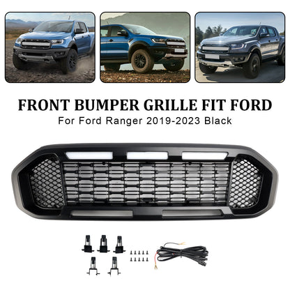 2019-2023 Ford Ranger Black Front Bumper Grill Grille T8 W/LED Light