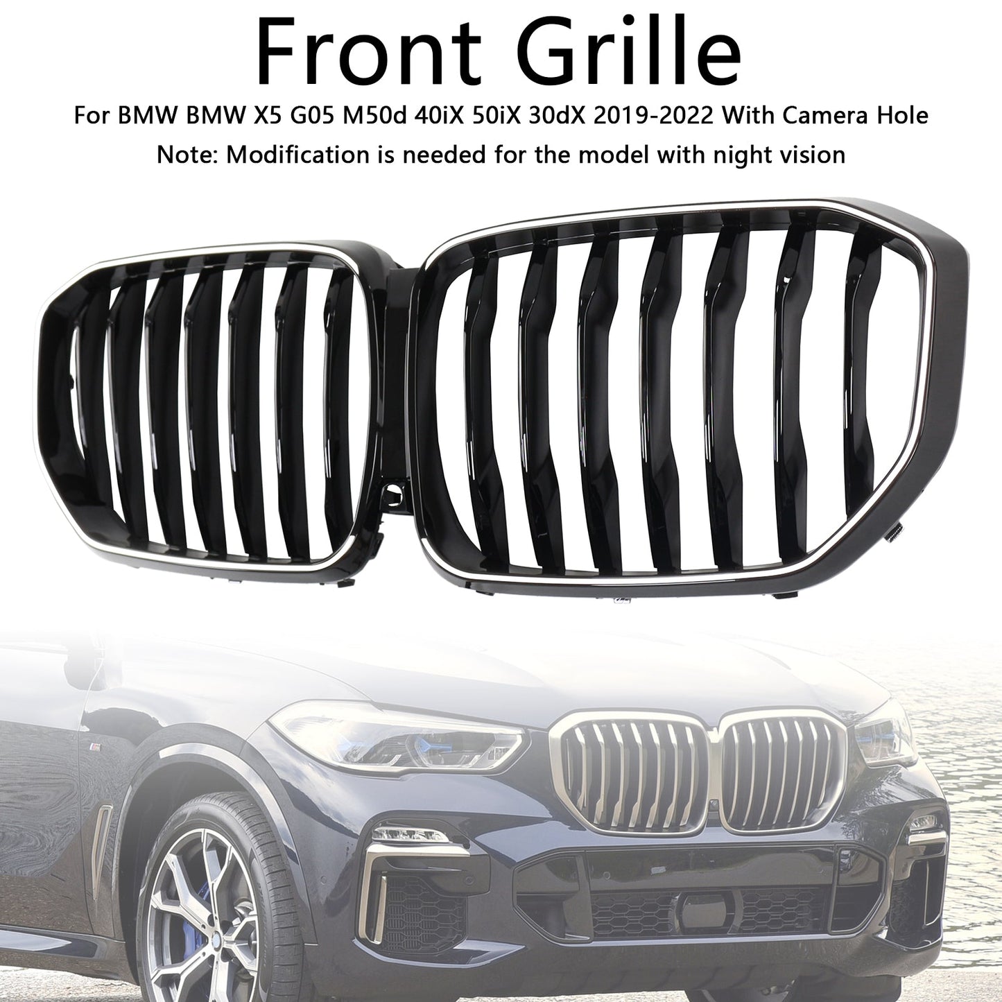 2019-2022 BMW X5 G05 M-Performance Gloss Black Front Kidney Grille (51137454887)