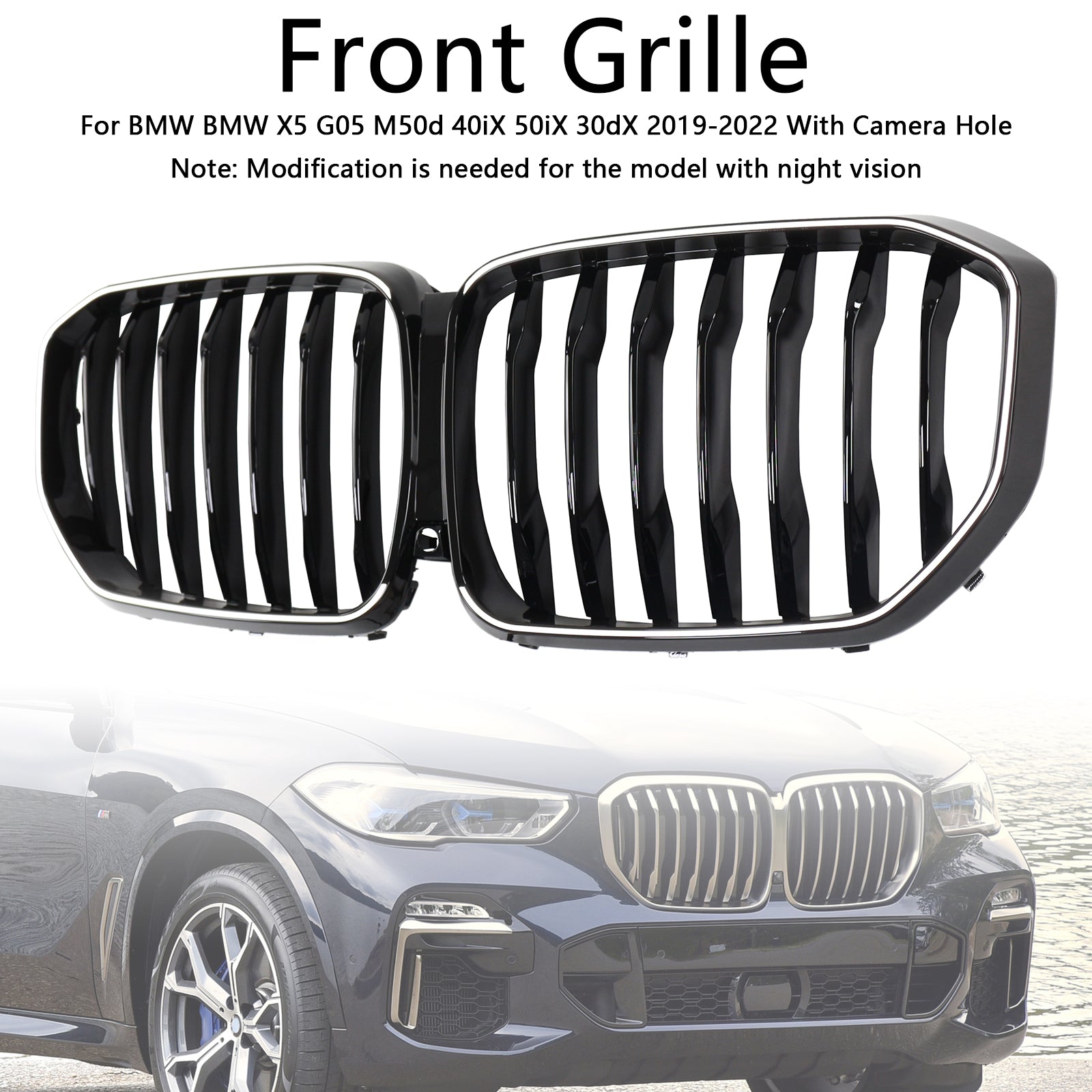 2019-2022 BMW X5 G05 M-Performance Gloss Black Front Kidney Grille (51137454887)