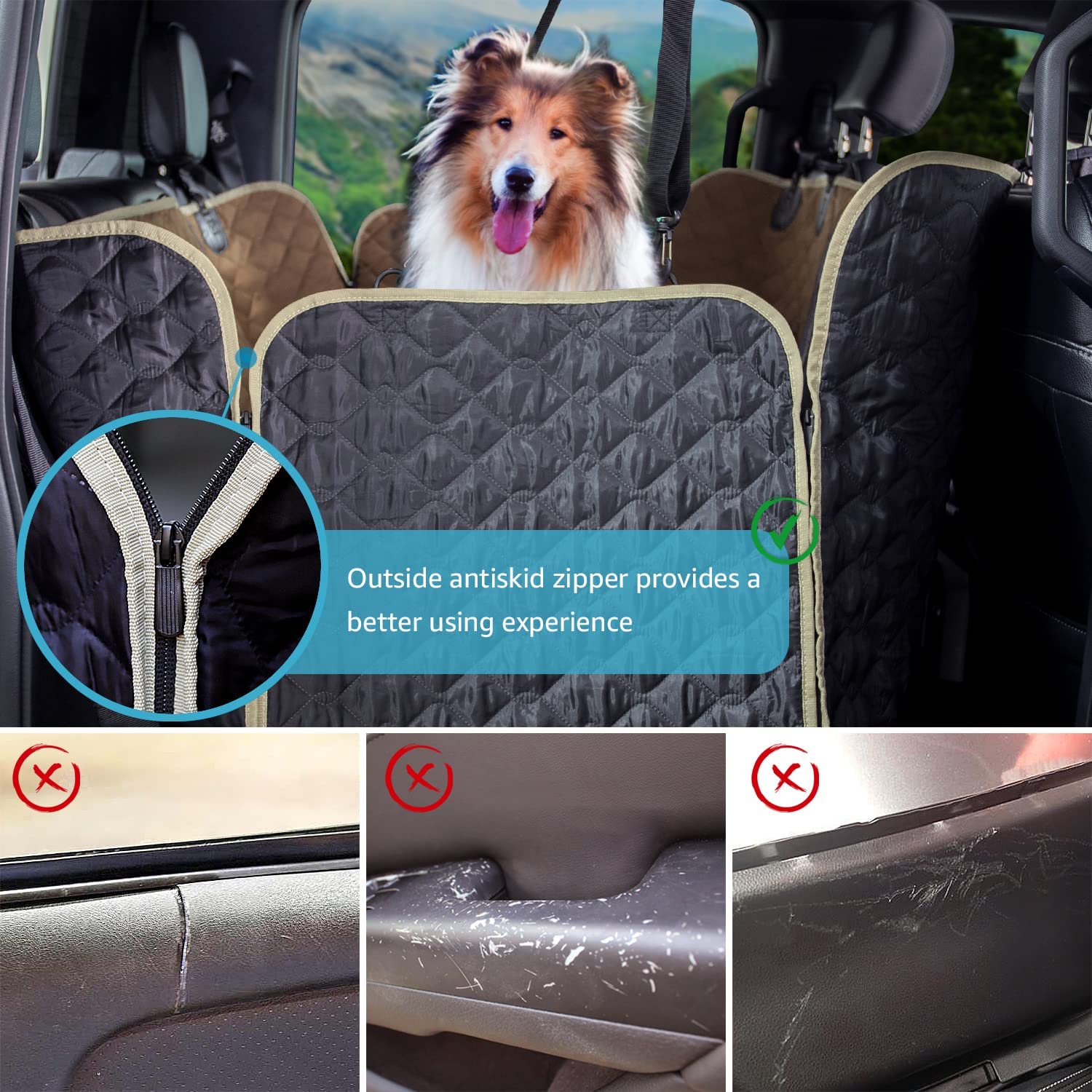 Dog Seat Covers for Trucks, Waterpfoof Dog Hammock for Truck Machine Washable and Non Slip Backseat Dog Cover for Car Compatible with F150 F250 Silverado Sierra Tundra and Crew Cab - OMOTOR