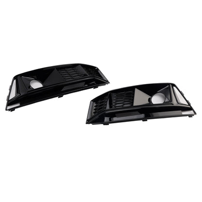 2016-2019 Audi A4 B9 S4 Black Front Bumper Fog Light Grille — Pair