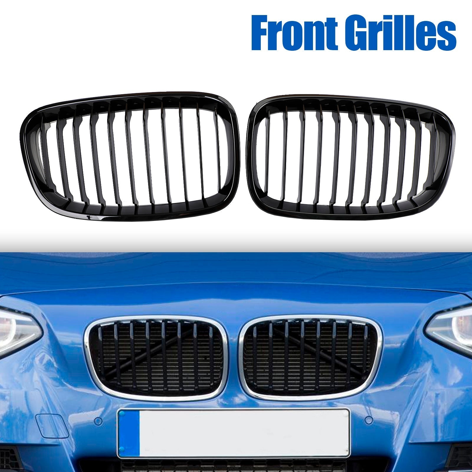 2012-2014 BMW 1 Series F20 F21 3-Door Pre-Facelift Front Bumper Kidney Grille — Pair (51137239021 / 51137262119)