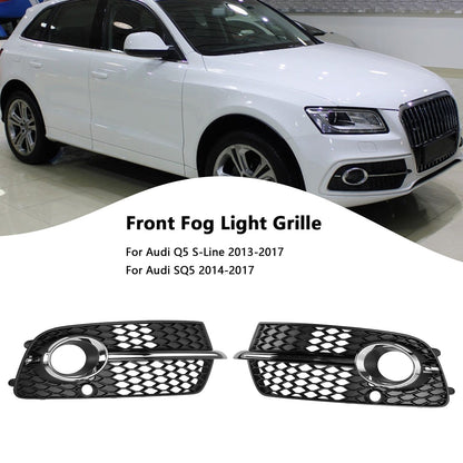 2013-2017 Audi Q5 S-Line SQ5 Black Chrome Front Bumper Fog Light Grille — Pair (8R0807682N / 8R0807681S)